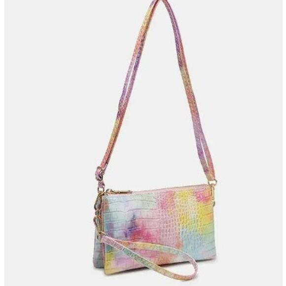 Pink Yellow Tie Dye 3 Compartment Crossbody Wristlet - Picture 3 of 4